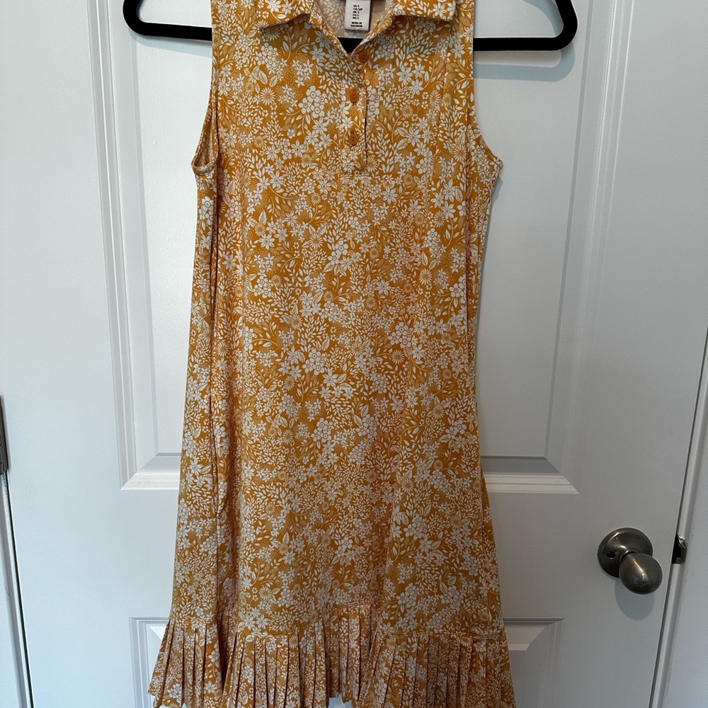 Laura Ashley Gold and White Ruffled Midi Sundress